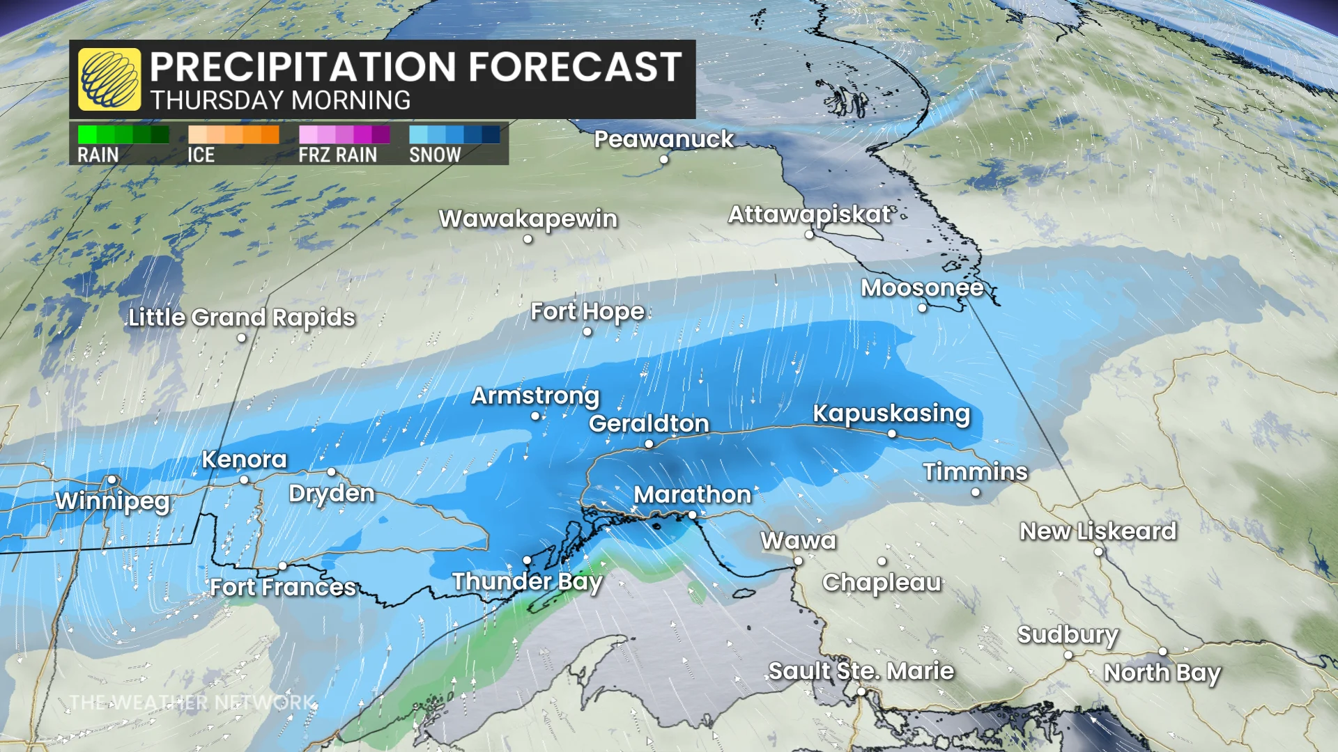 Northwestern Ontario precipitation timing Thursday morning