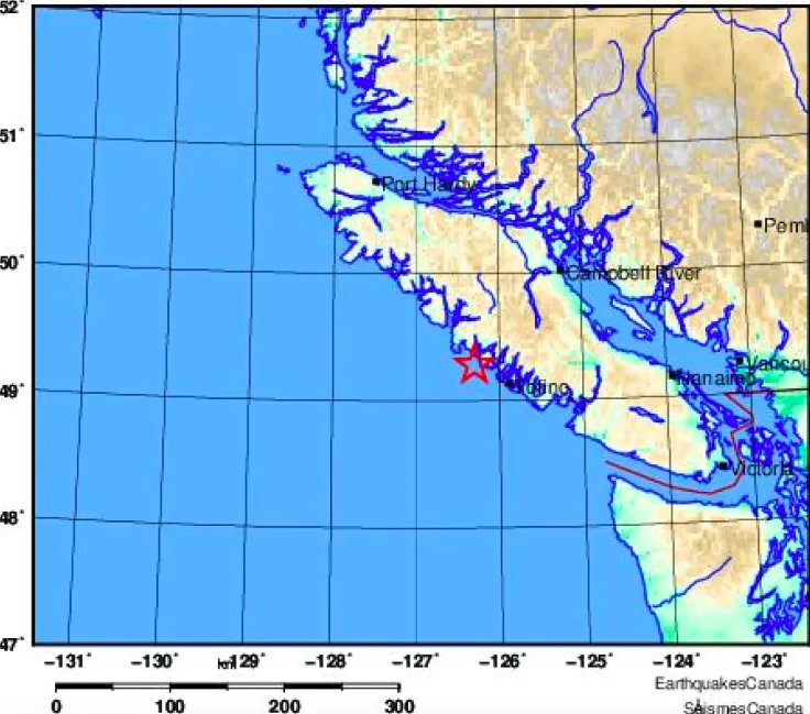 A red star on a map shows the approximate location of an earthquake on Nov. 25, 2022. (Earthquakes Canada)