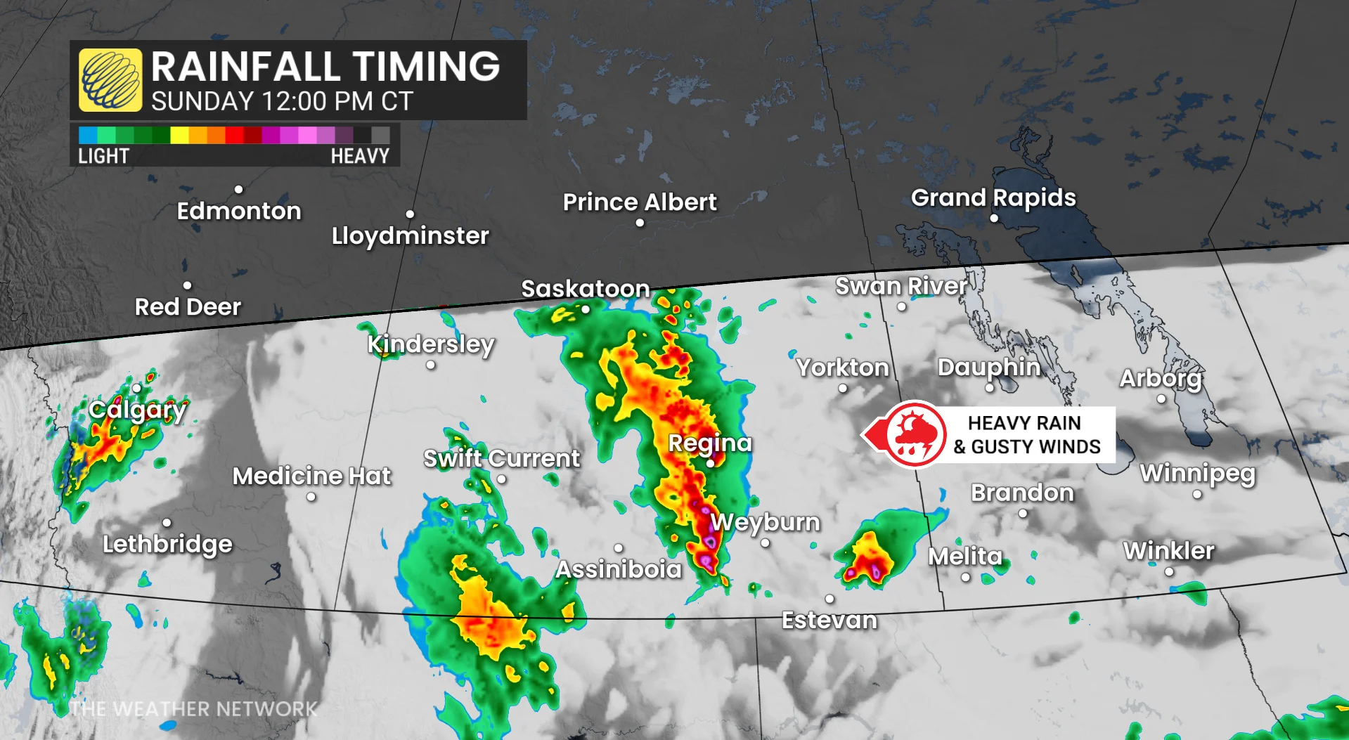 Prairies precipitation timing Sunday afternoon