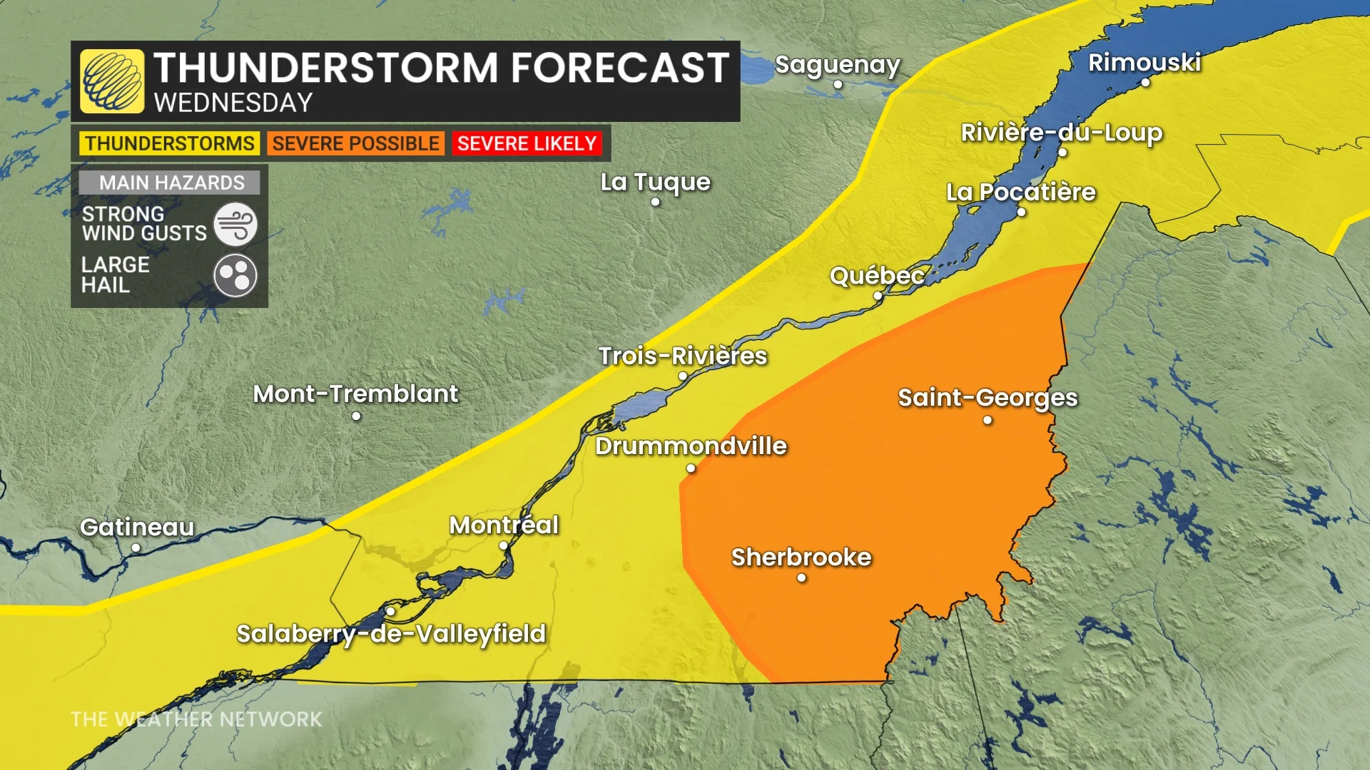 Quebec Wednesday storm risk map
