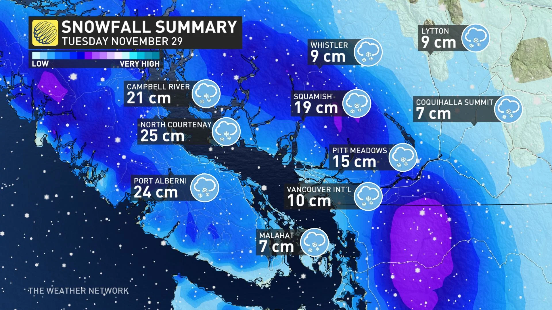 BC Snowfall Totals as of Weds AM, Nov 30, 2022