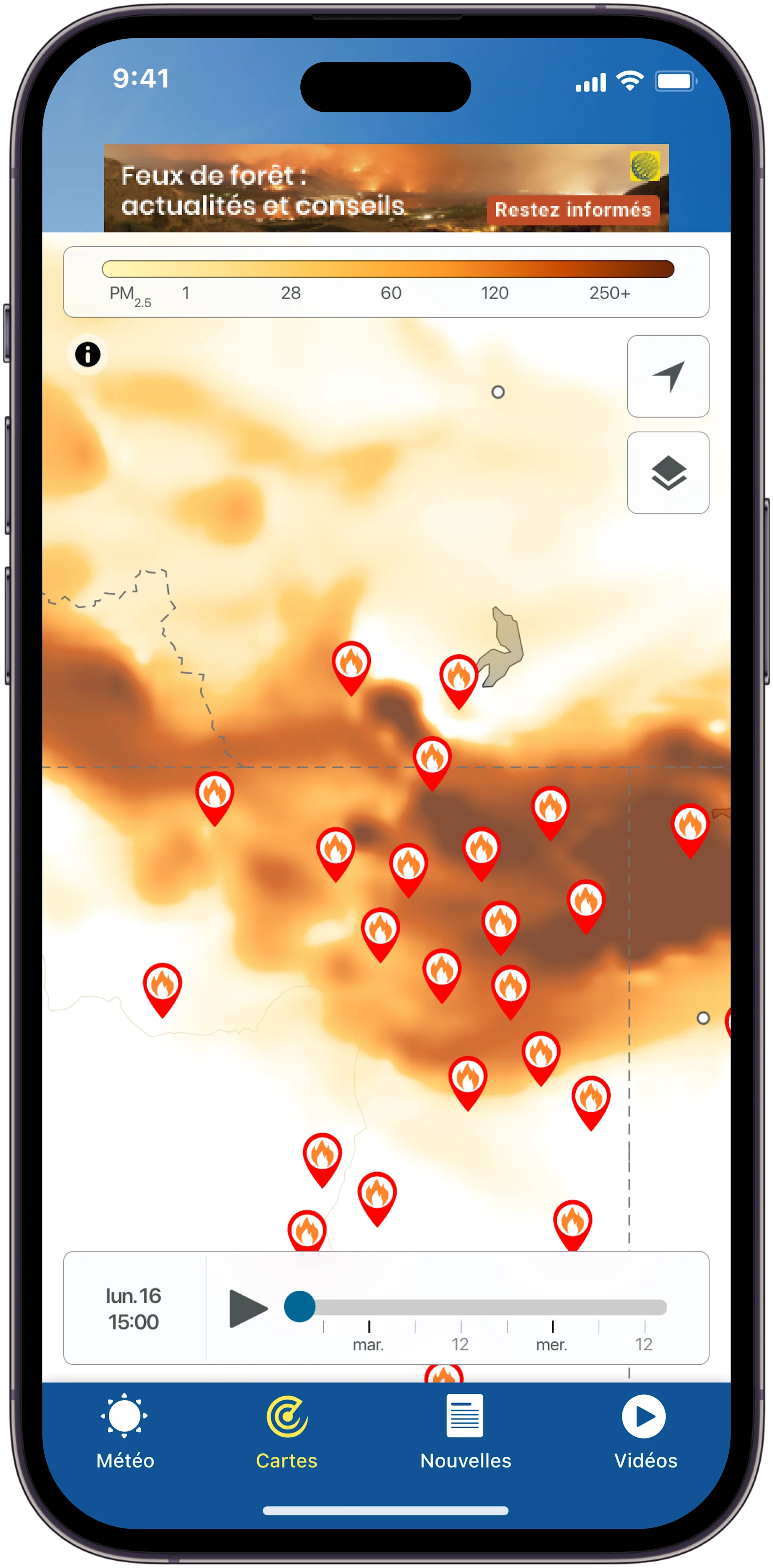 Carte Feu & Fumée sur votre appareil mobil