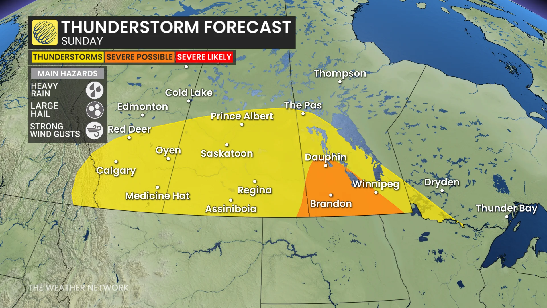 Prairies storm risk map Sunday