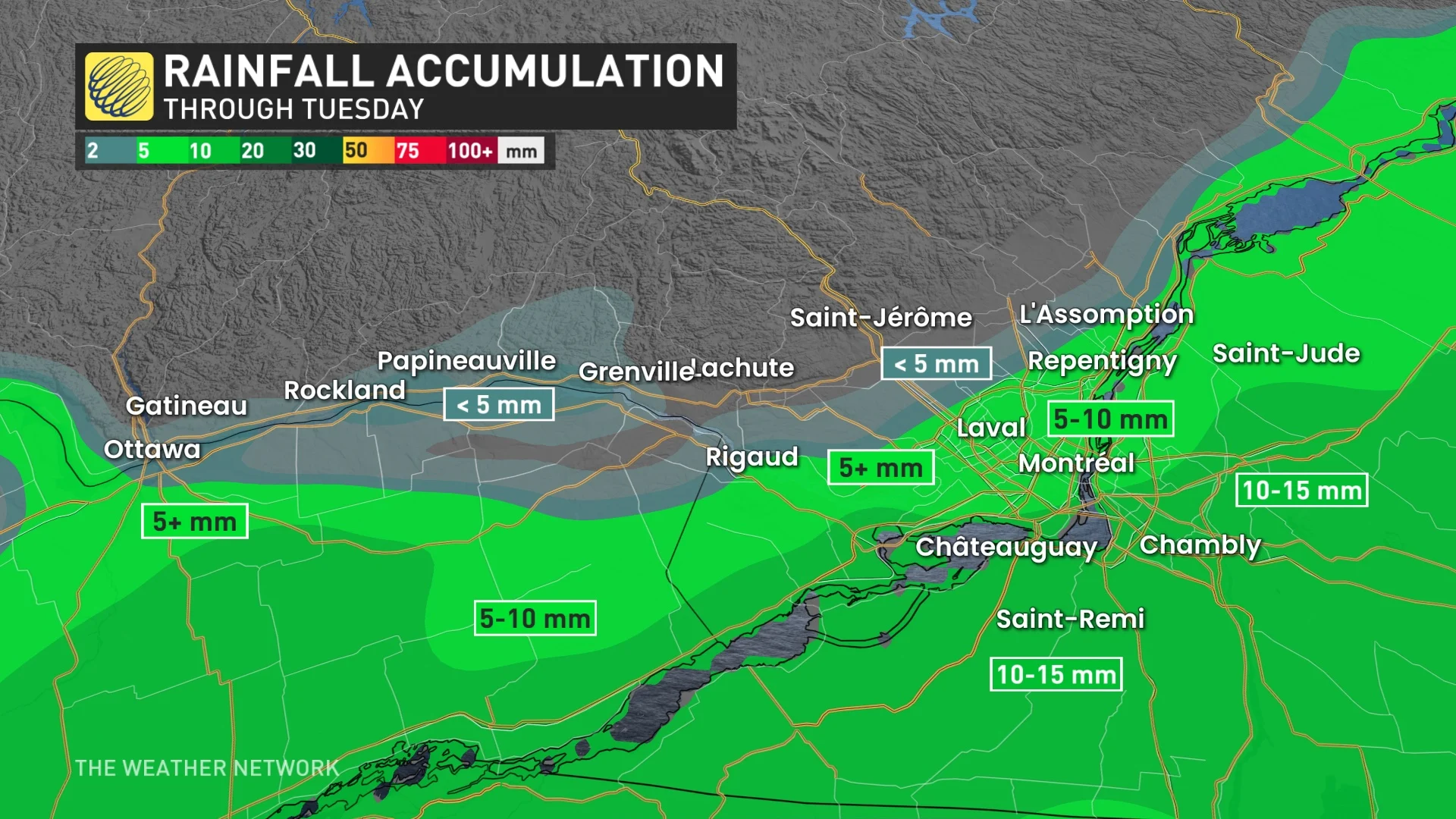 Quebec rainfall through Tuesday