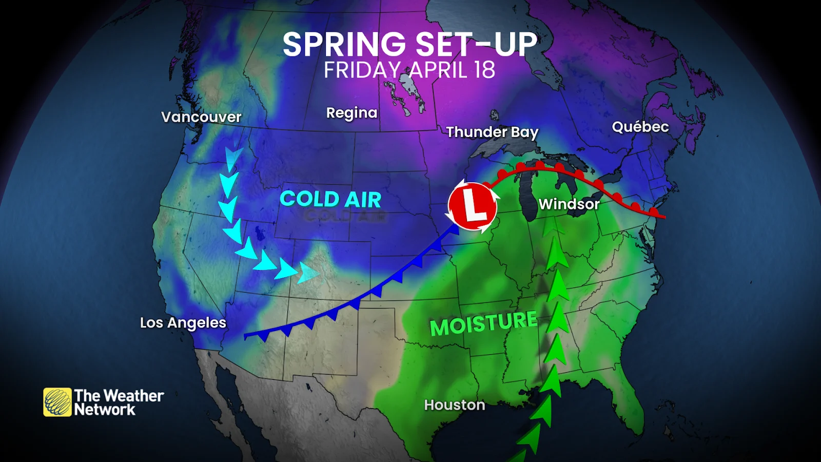 Canada United States Friday weather system setup - April 15, 2025