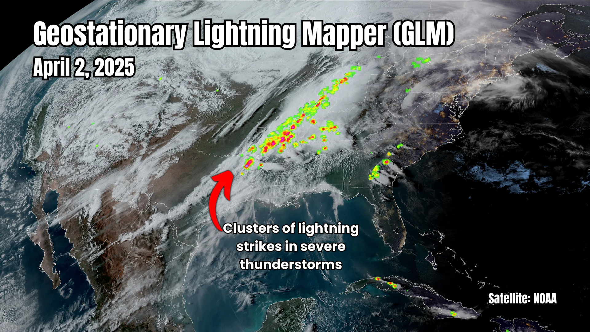 (NOAA) Geostationary Lightning Mapper GLM April 2 2025