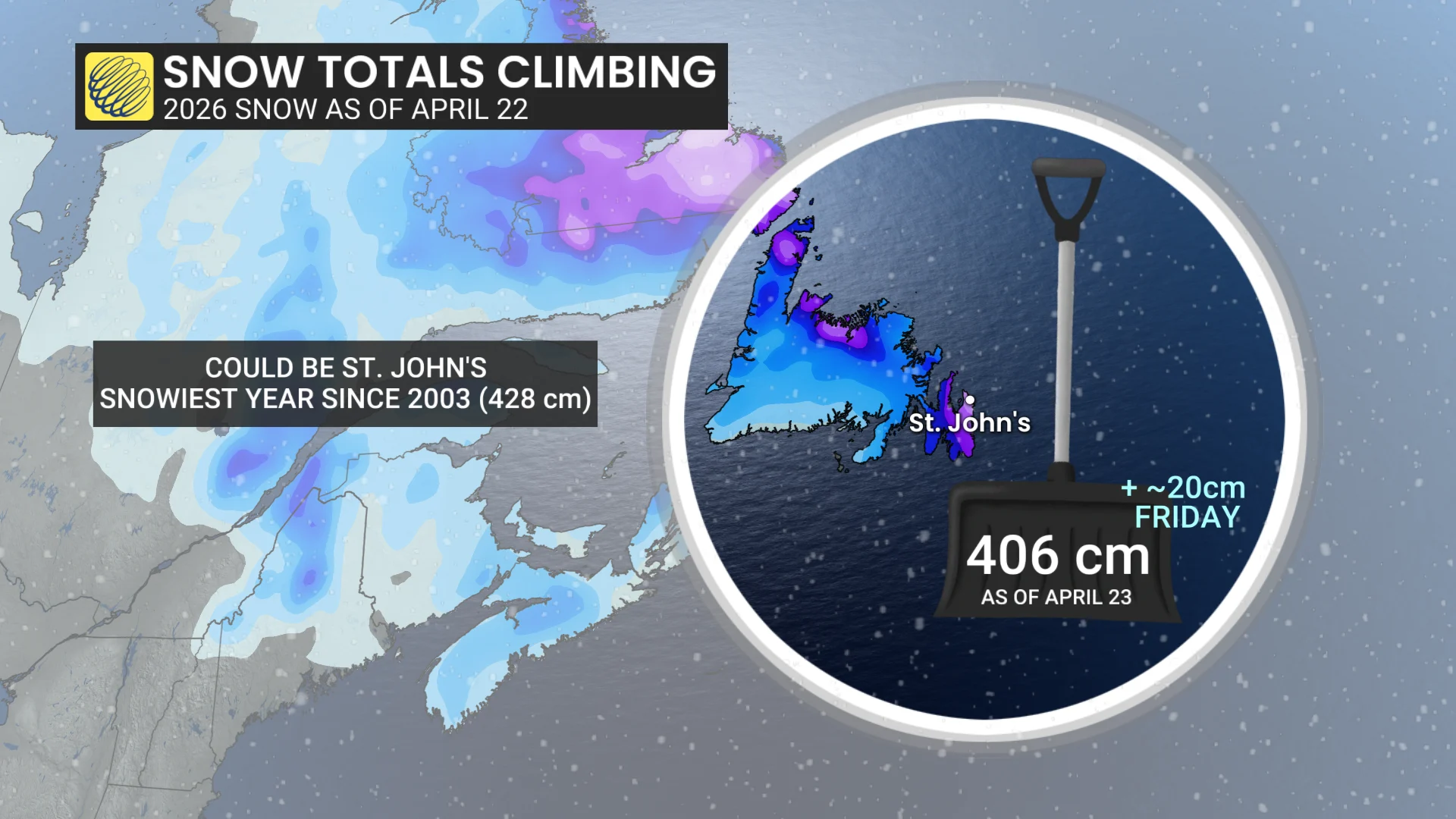Baron - St. Johns climbing snow totals - April 23