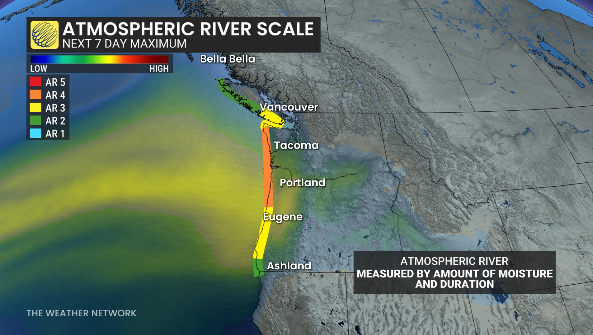 B.C. atmospheric river scale through the next seven days