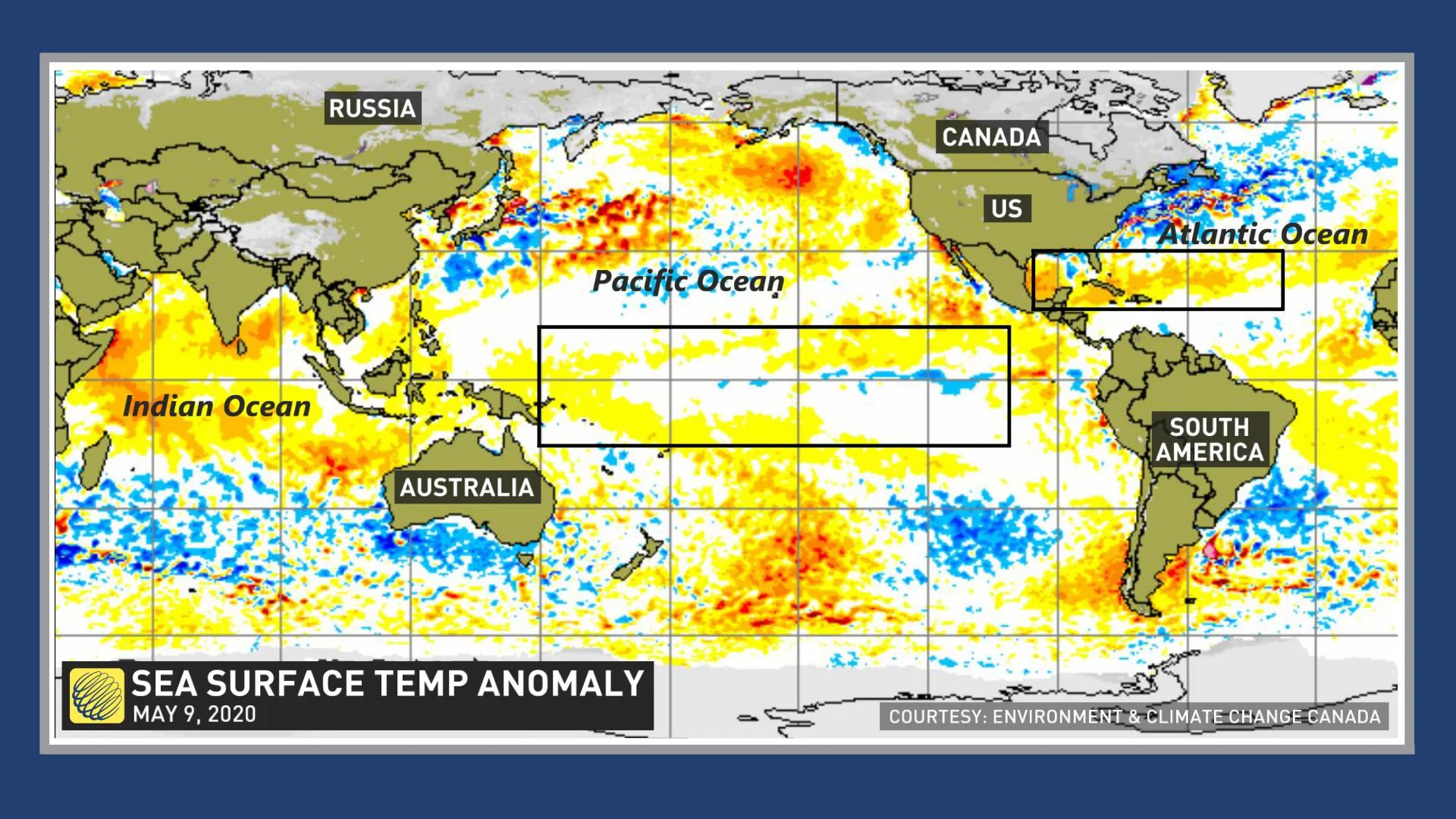 Sea surface temperatures - May 9, 2020