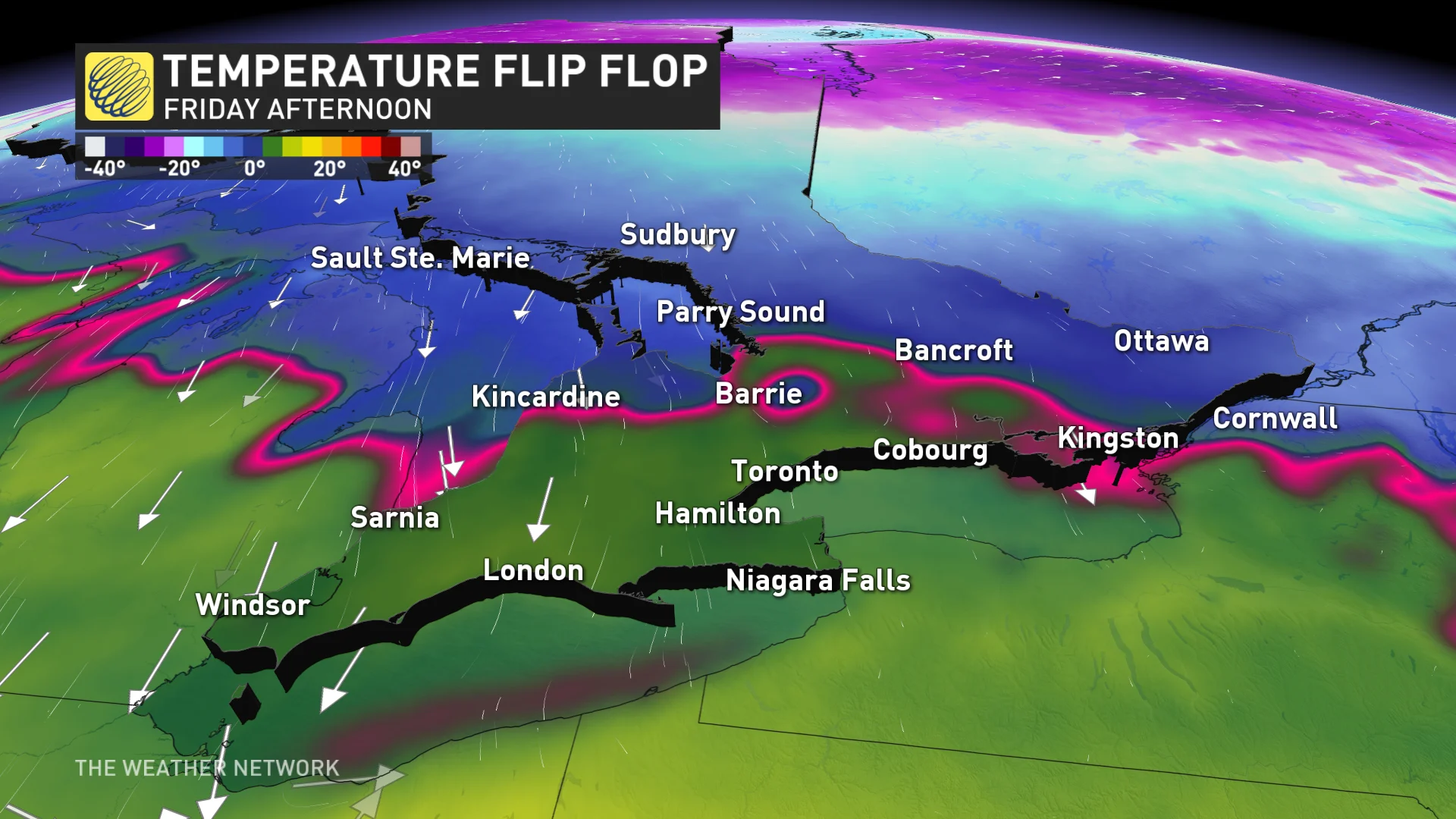 Friday afternoon temperature flip flop Ontario