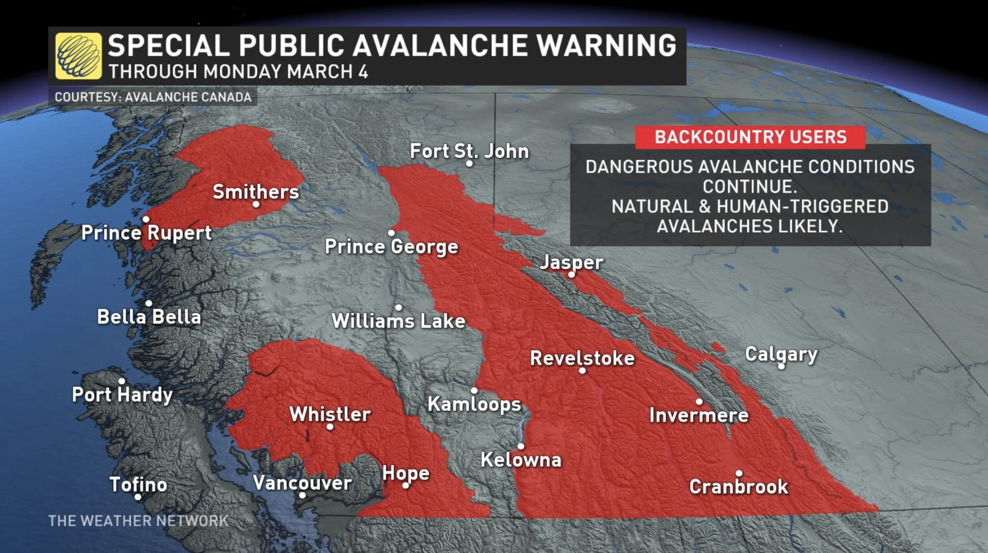 'Very dangerous' avalanche warning persists for parts of B.C.