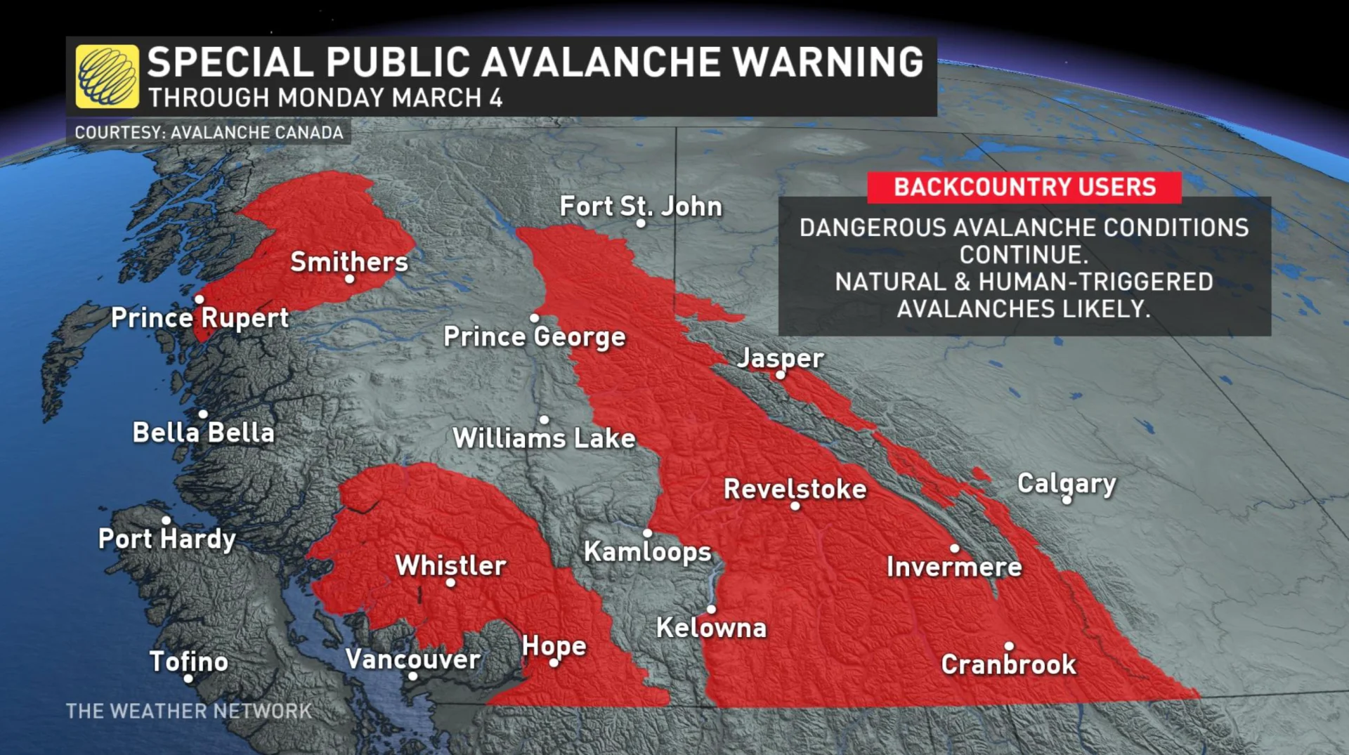 'Very dangerous' avalanche warning persists for parts of B.C.