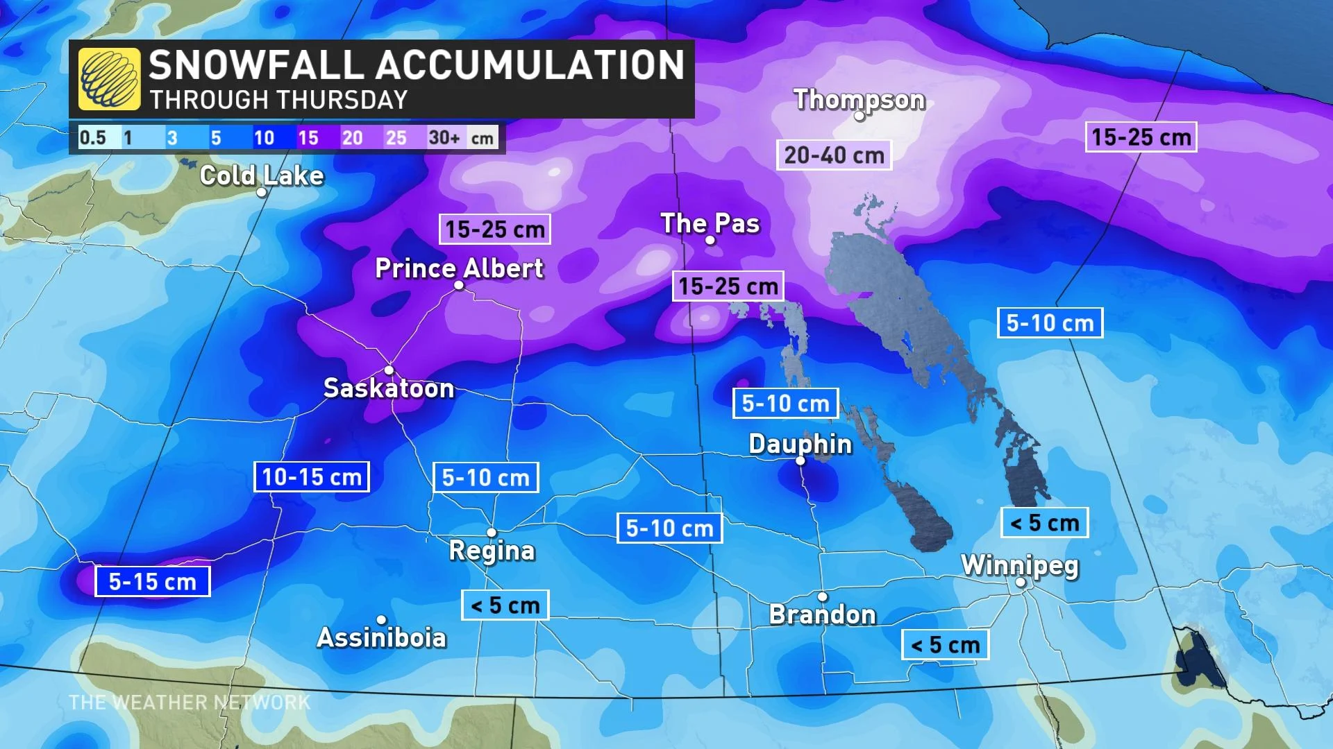 Prairies snowfall map through Thursday (updated April 16)