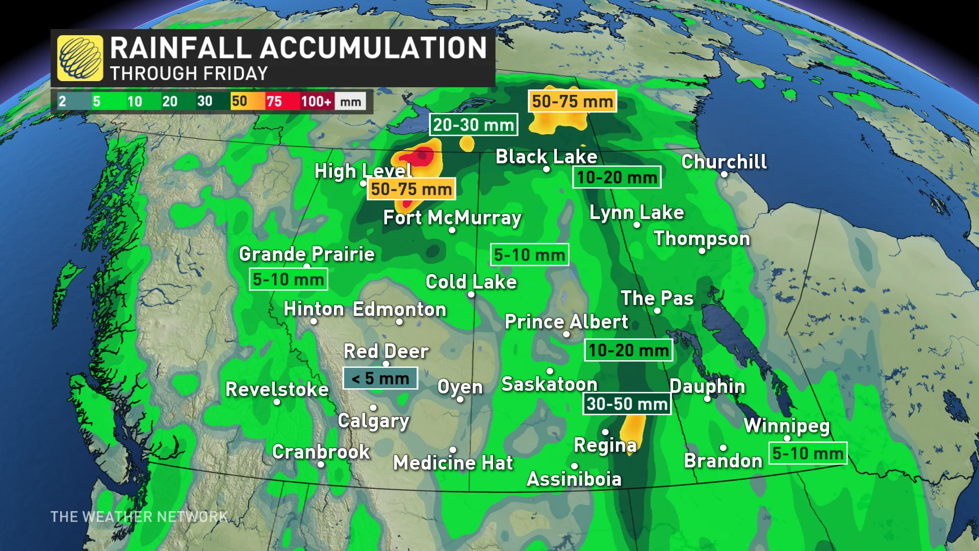 Baron - Prairies rainfall map through Friday - May 29