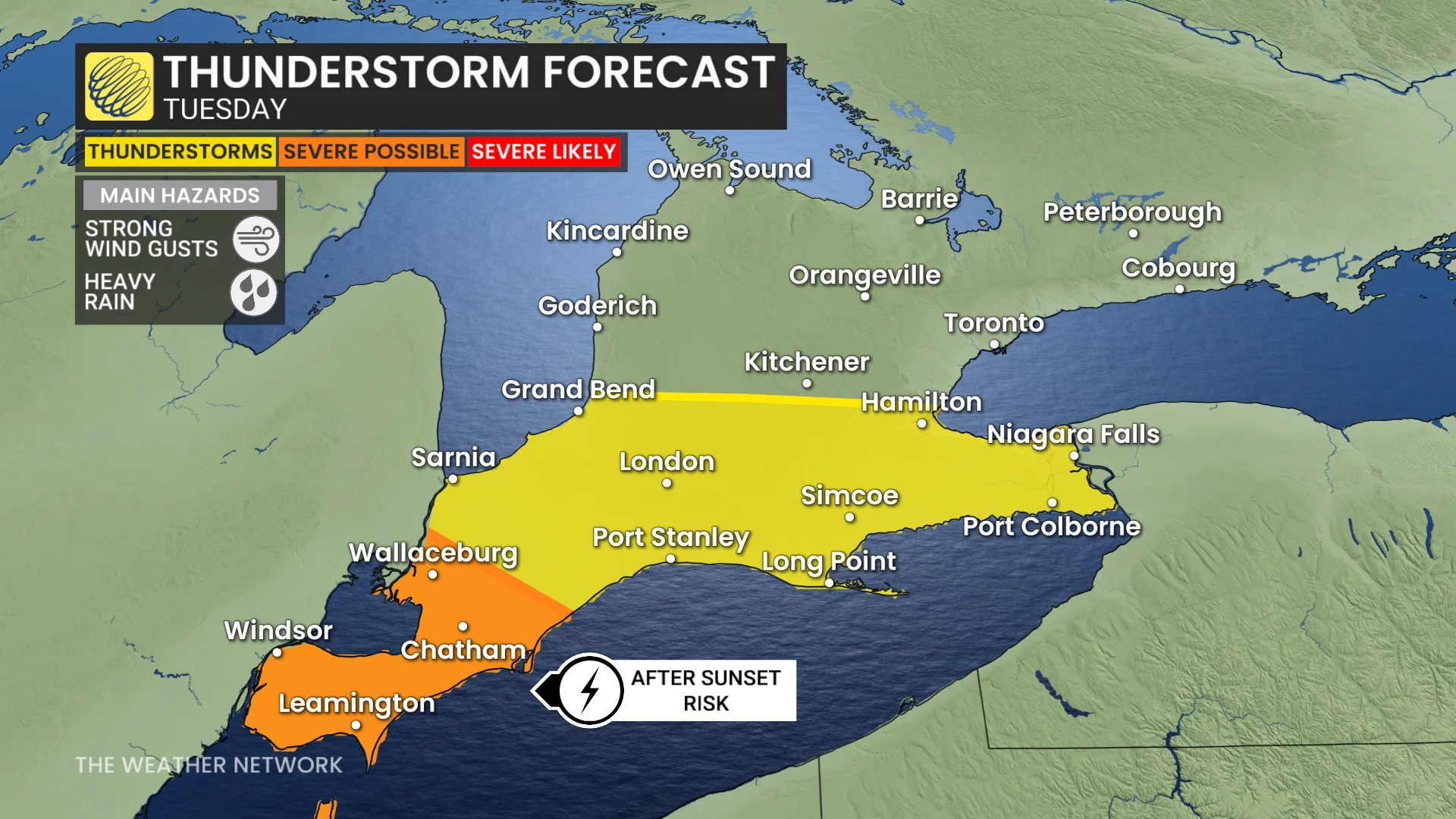 Ontario storm risk map Tuesday