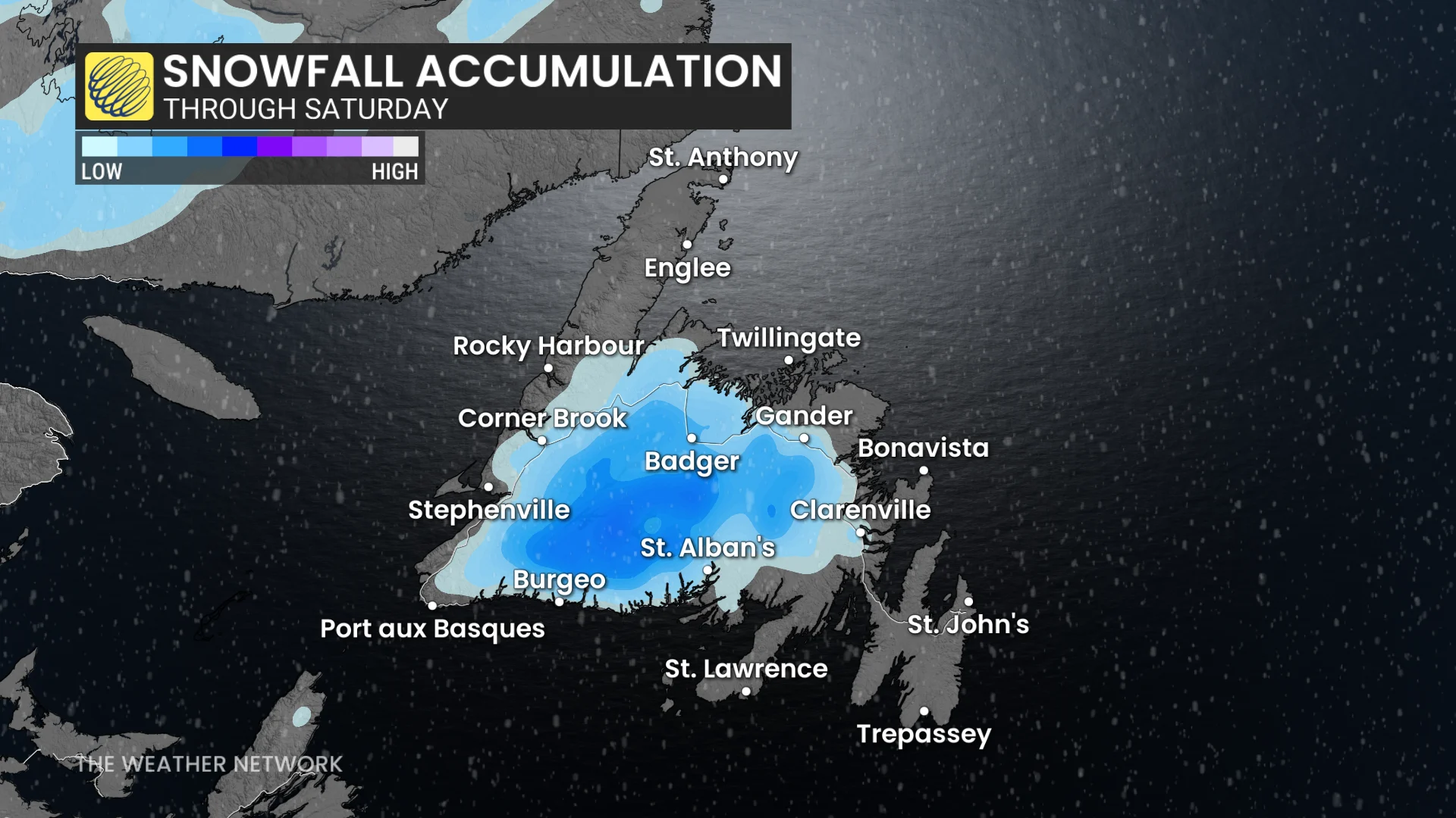 Newfoundland snowfall through Saturday