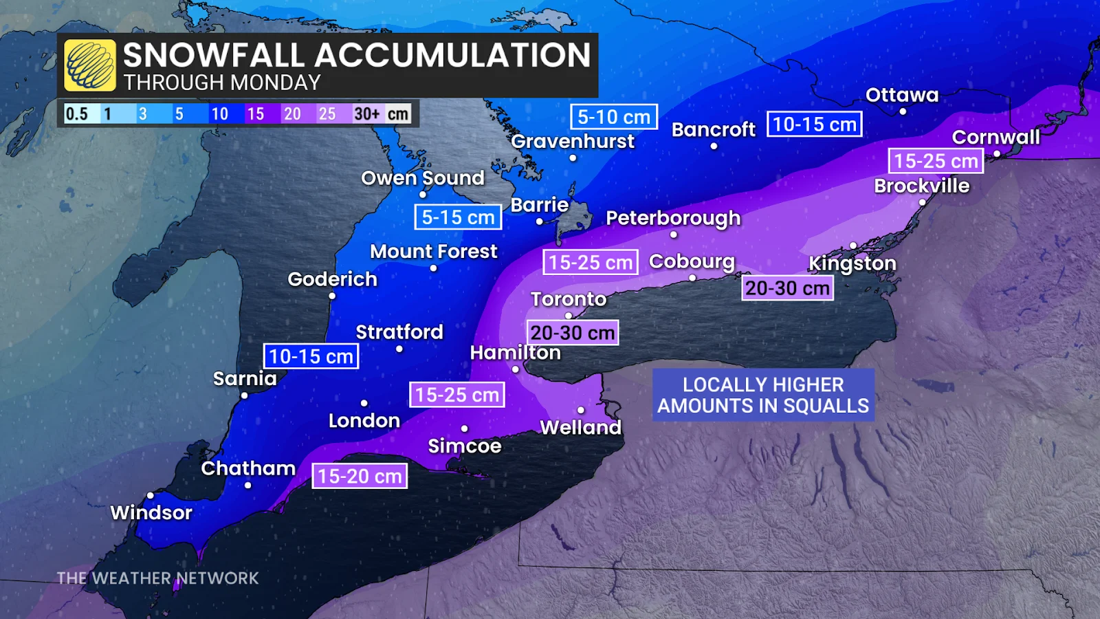 Snowfall accumulation for Southern Ontario
