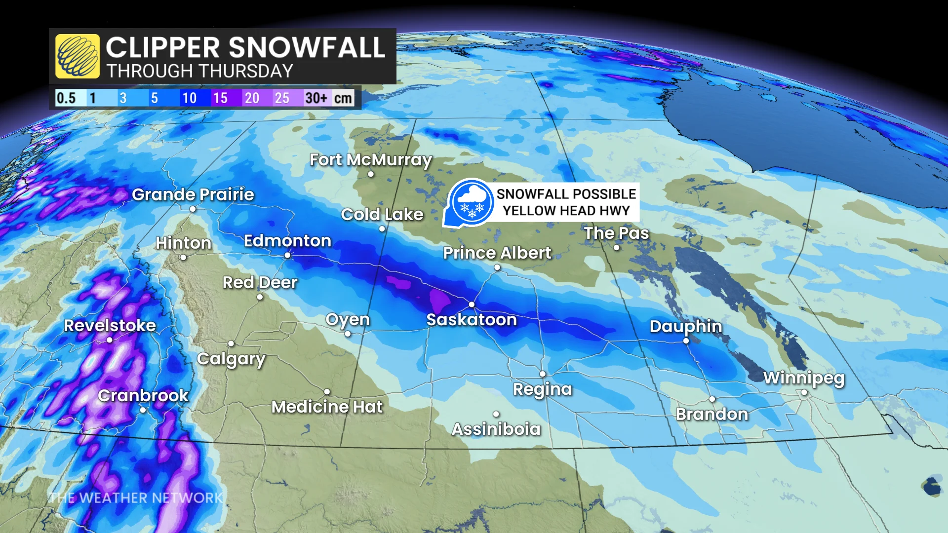 Prairie clipper snow through Thursday