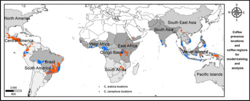 Coffee Production regions from Journal Climatic Change