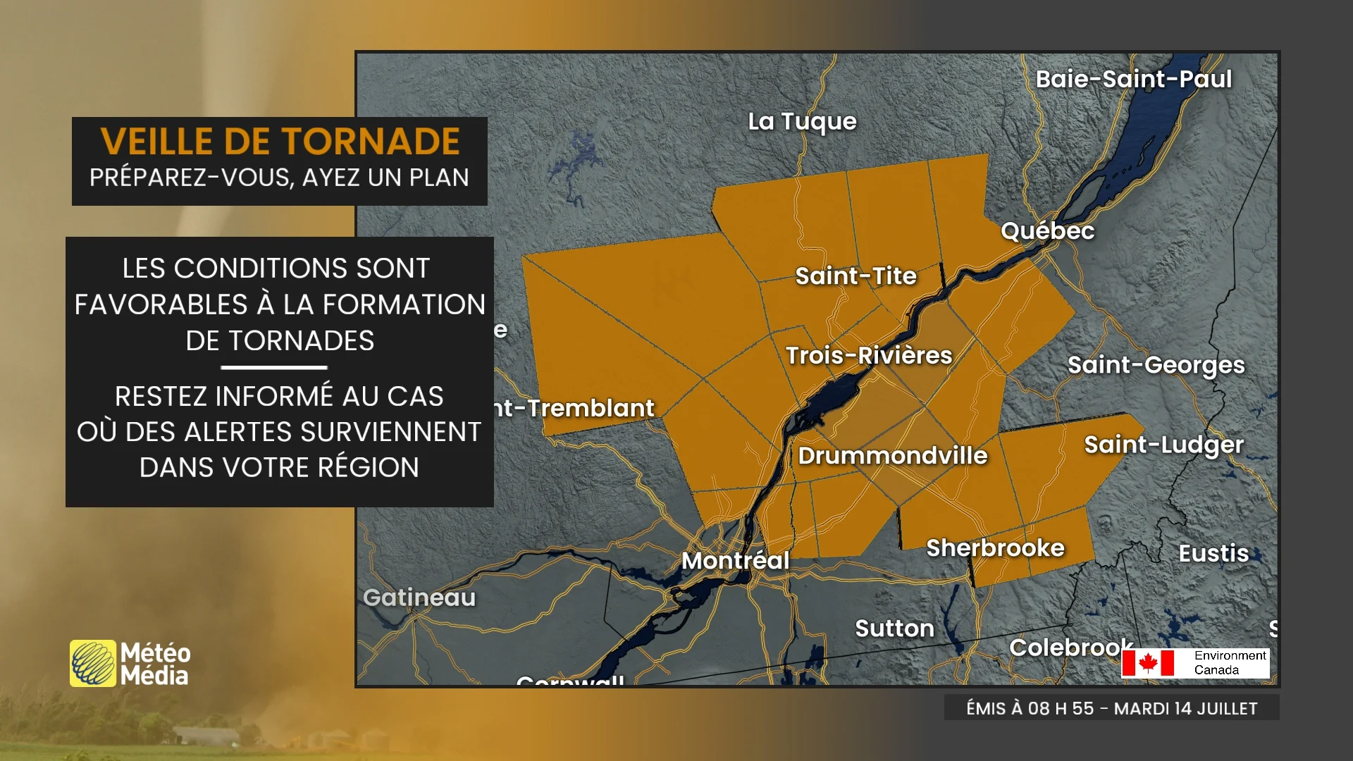 Haut risque de temps violent mardi : orages et tornades possibles