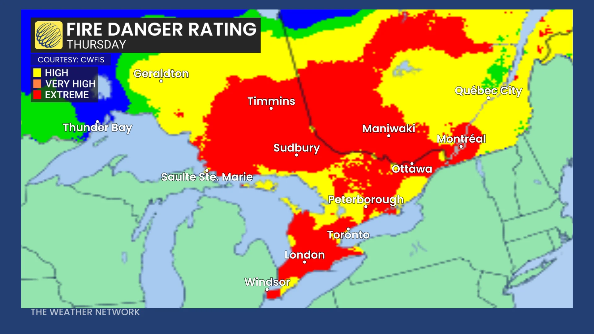 Ontario wildfire danger rating Thursday, June 4