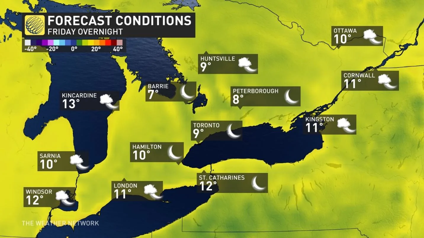Baron - Friday overnight temperatures southern Ontario - May29