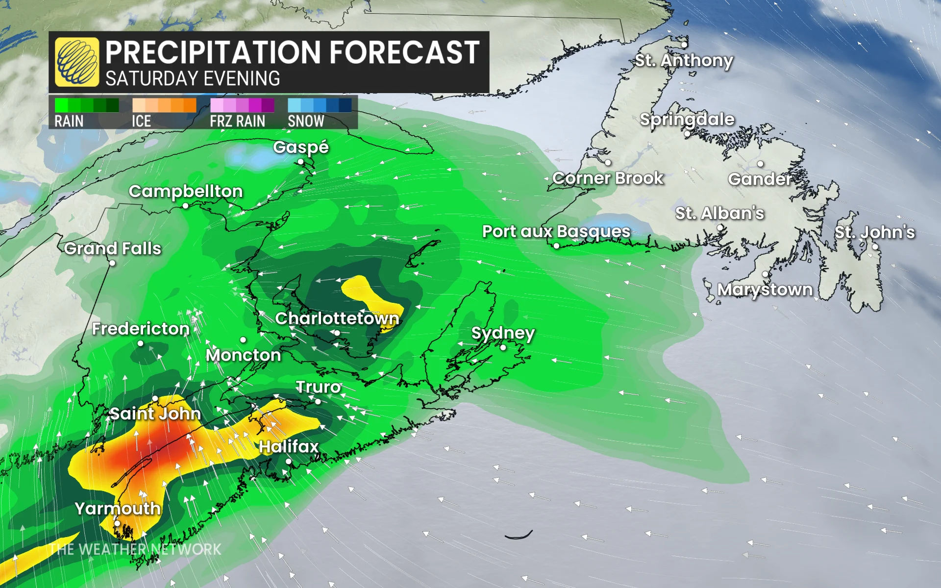 Baron - Atlantic Canada precipitation Saturday evening - April 24