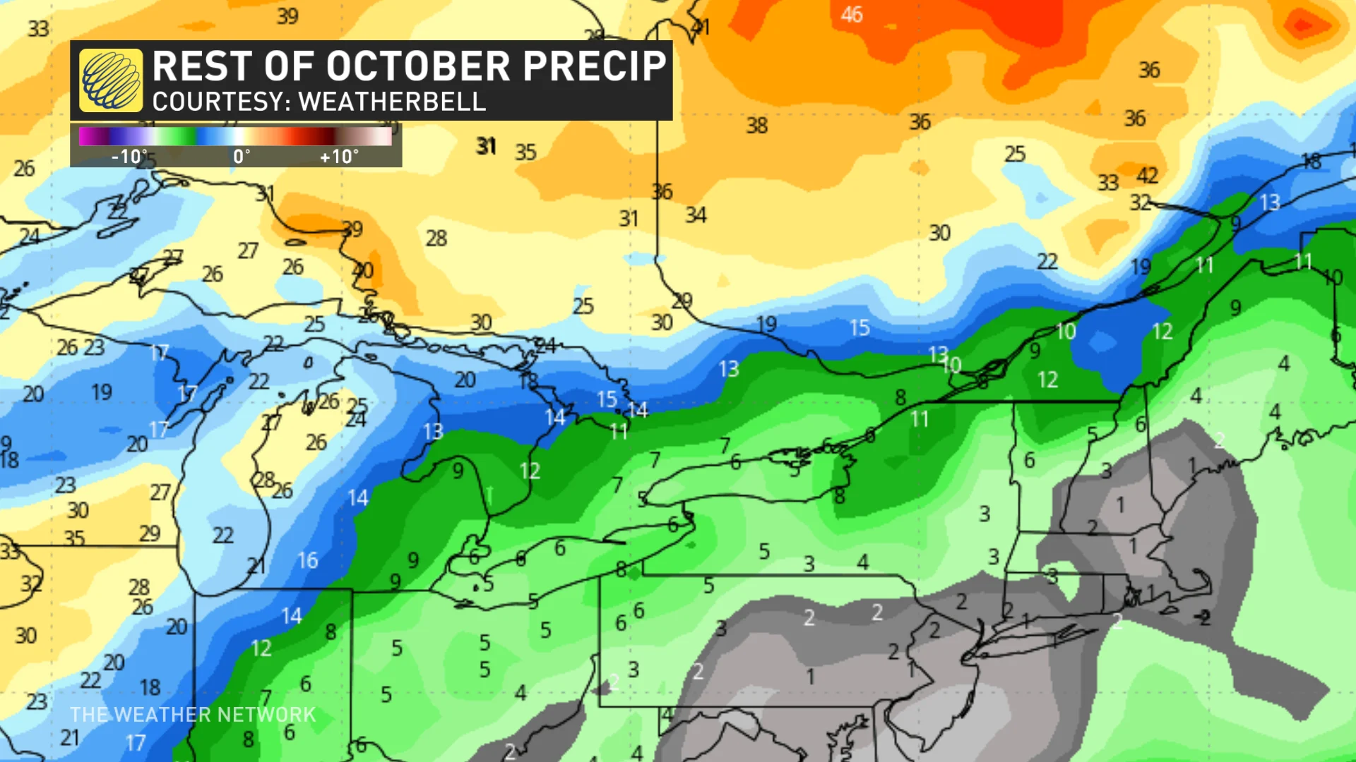 Rest of October 2024 for southern Ontario precipitation