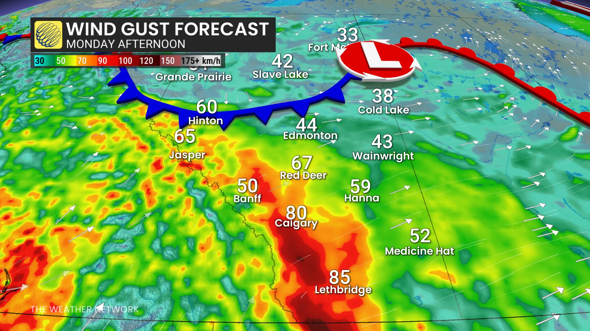 Prairies winds Monday afternoon
