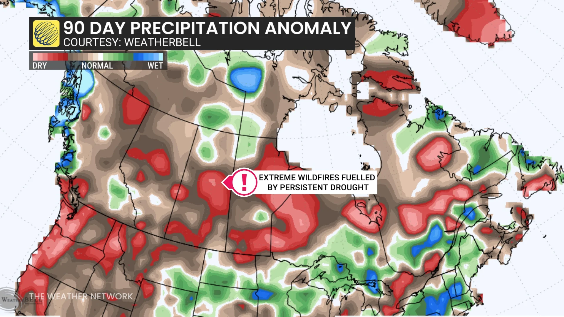 90-day precipitation anomaly Canada