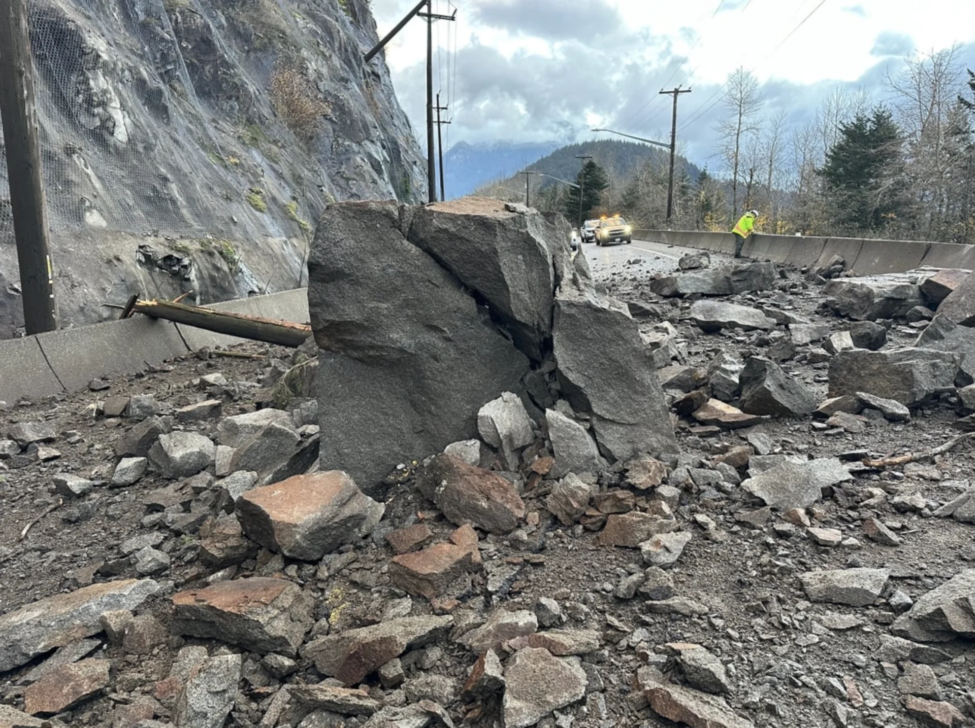 B.C. Ministry of Transportation/X: The highway remained closed in both directions Friday afternoon. (B.C. Ministry of Transportation/X)