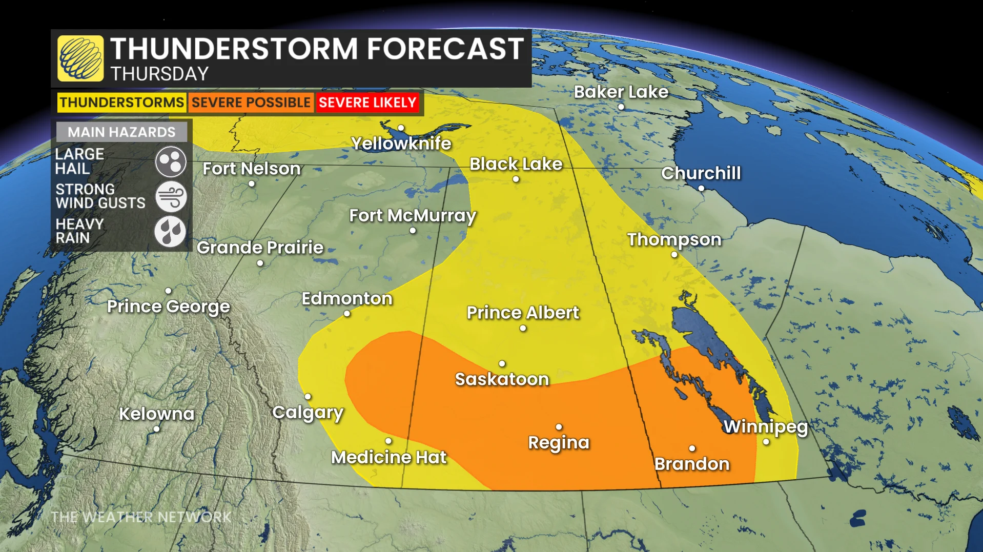 Prairies storm risk map Thursday