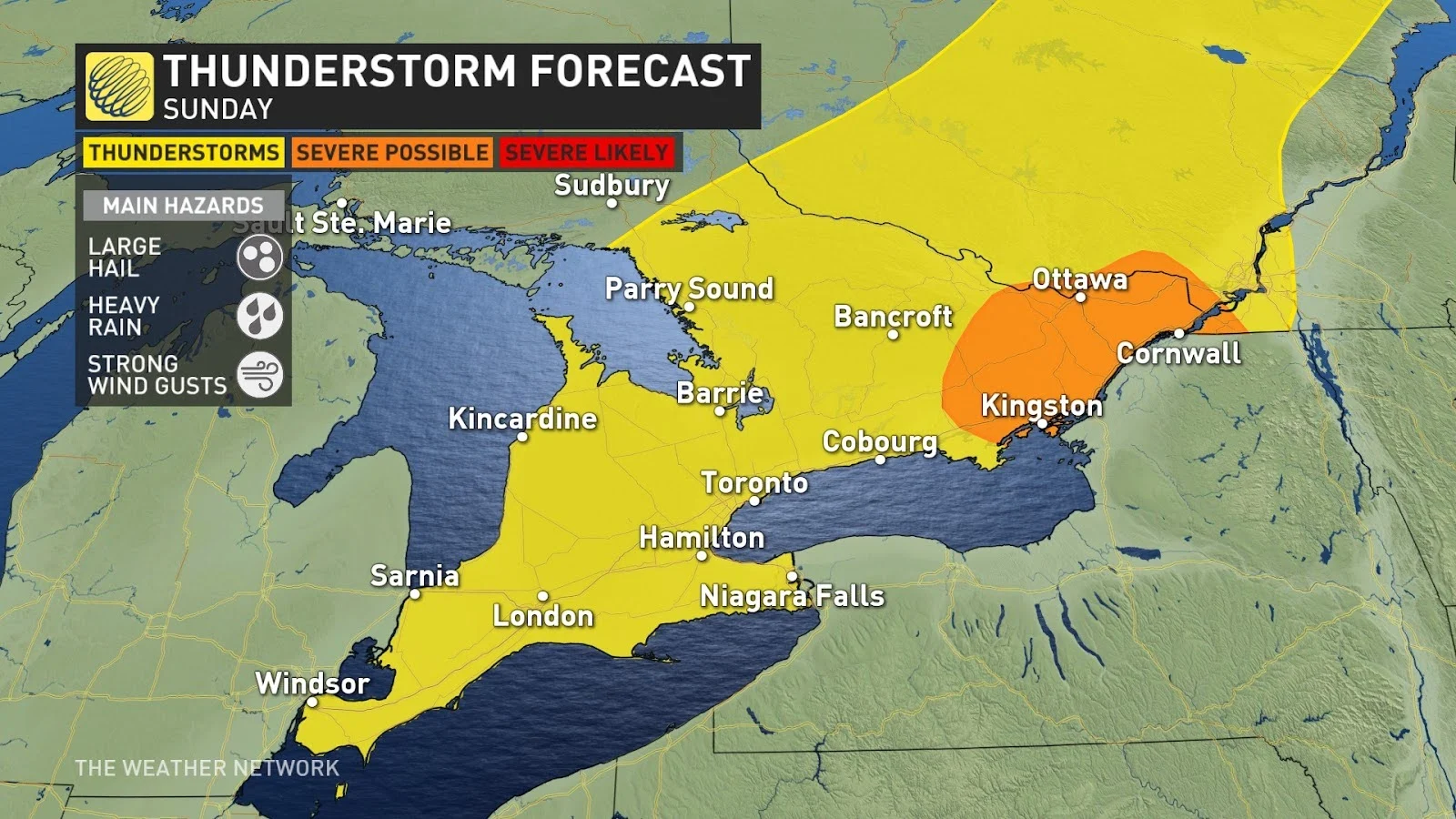 Southern Ontario Sunday storm risk map Aug 17 2024