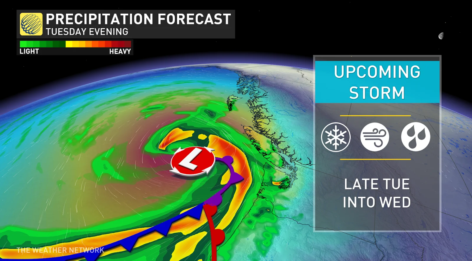 BC precipitation Tuesday evening