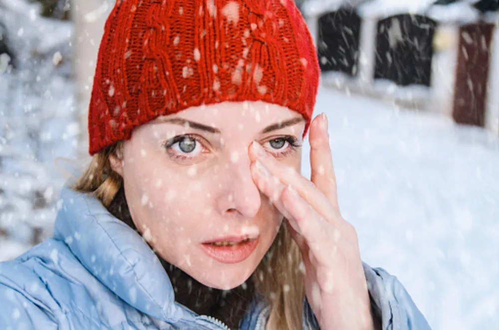 GETTY: Winter cold weather causing eye dryness and irritation - stock photo