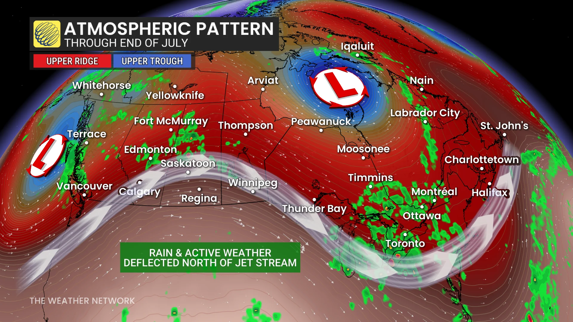 Canada atmospheric pattern through the end of July rain