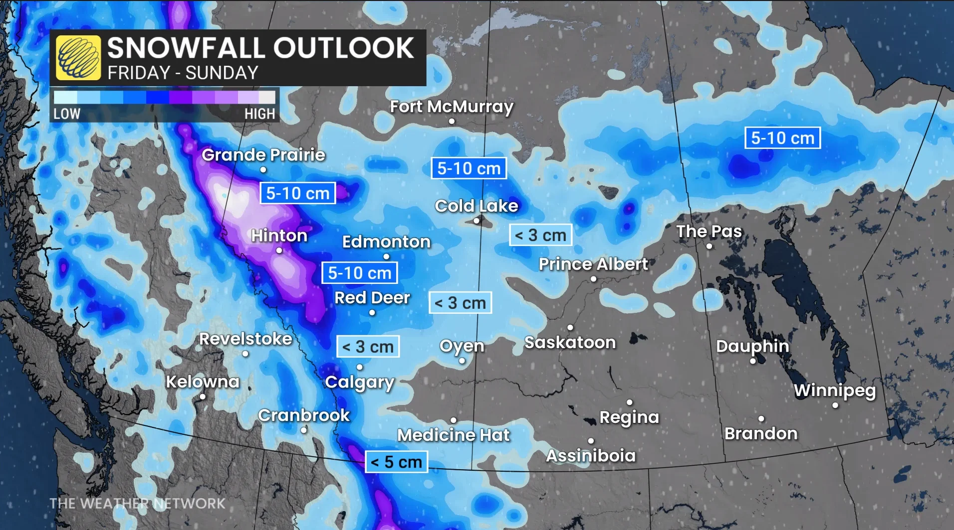 Western Canada Snowfall Through Sunday