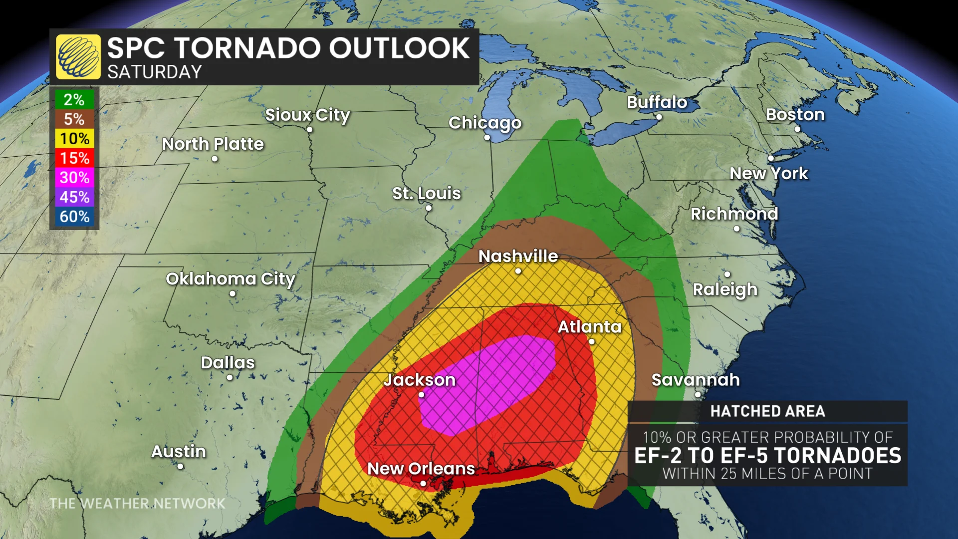 Saturday tornado risk US