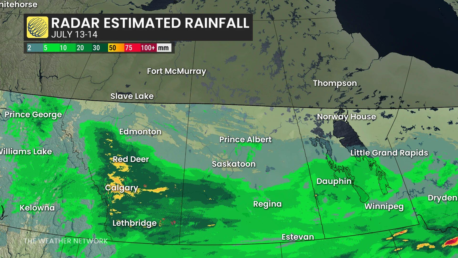 July 13-14 Prairies radar estimated rainfall