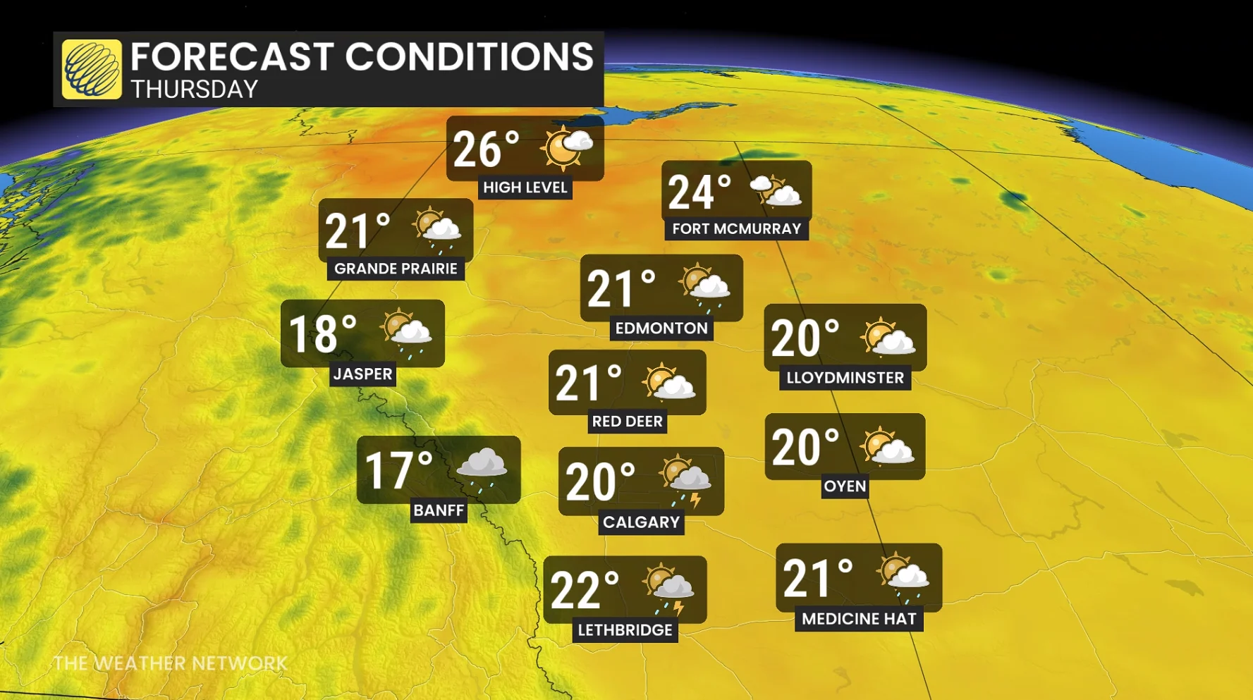 Baron - Alberta Thursday temperatures - June 1