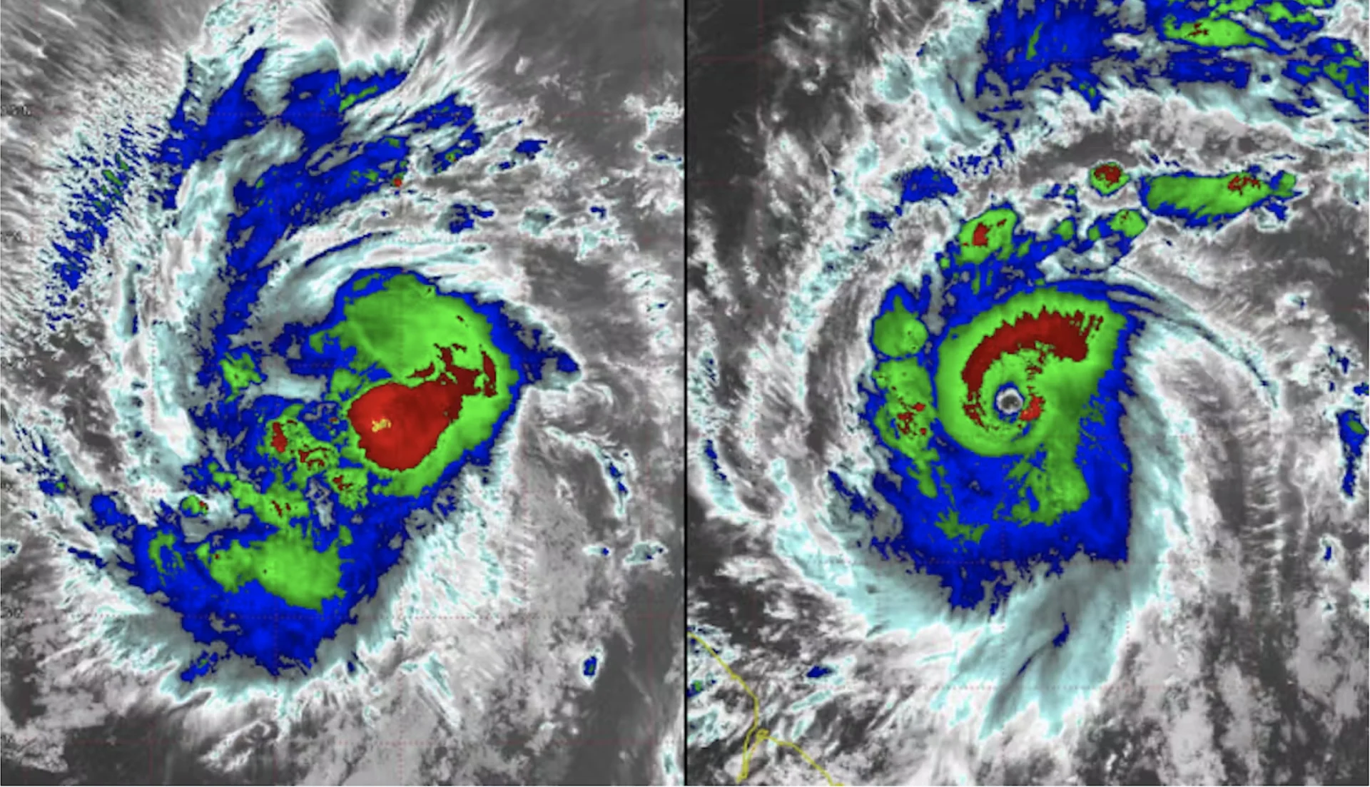 Cooperative Institute for Research in the Atmosphere: Two satellite images of Beryl taken on June 29, left, and June 30: As Beryl rapidly intensified, an eye formed, and deep thunderstorms wrapped around it