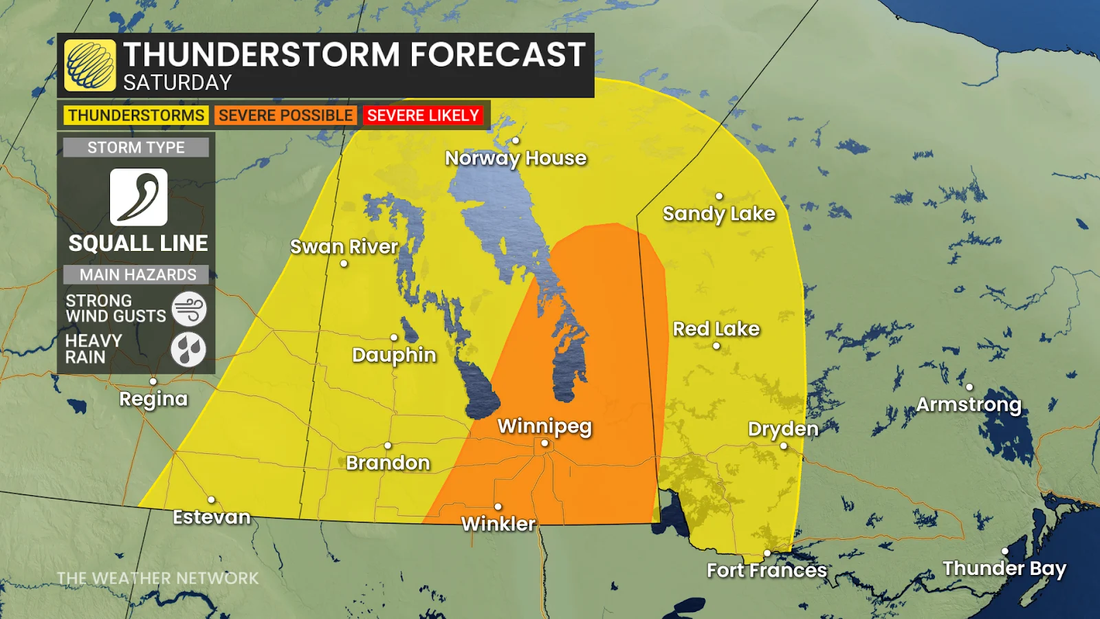 Manitoba Saturday forecast thunderstorm risk - June 6, 2025