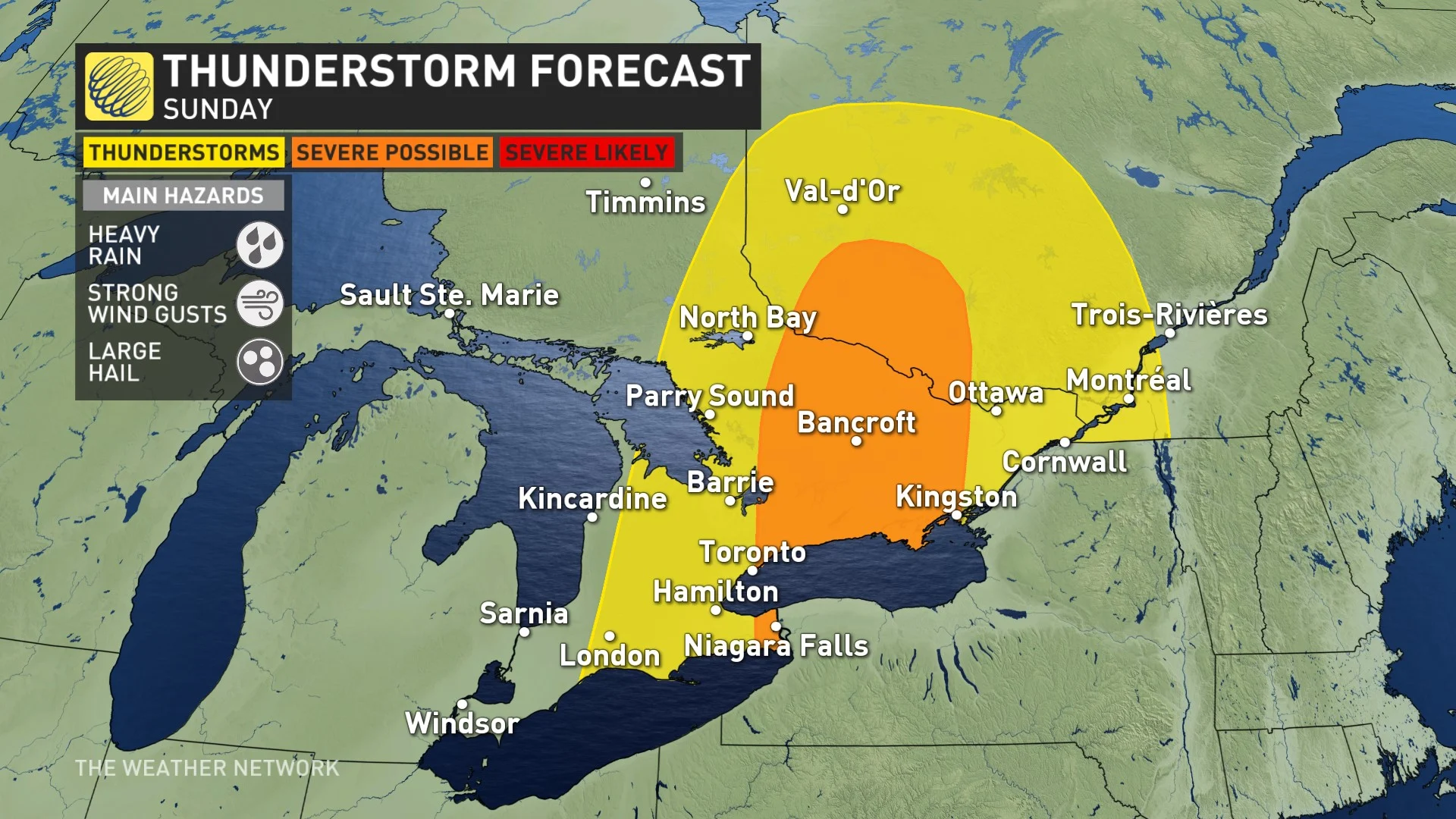 Ontario thunderstorm risk Sunday