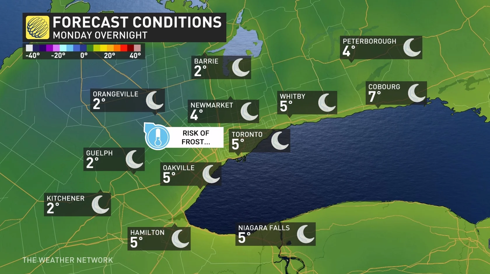 Ontario Monday overnight temperatures