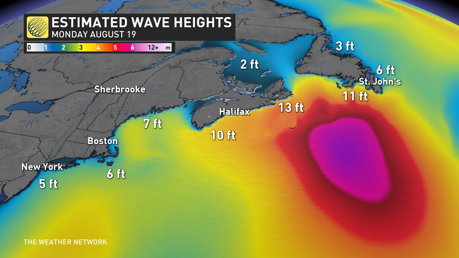 Ernesto estimasted wave heights Atlantic Canada