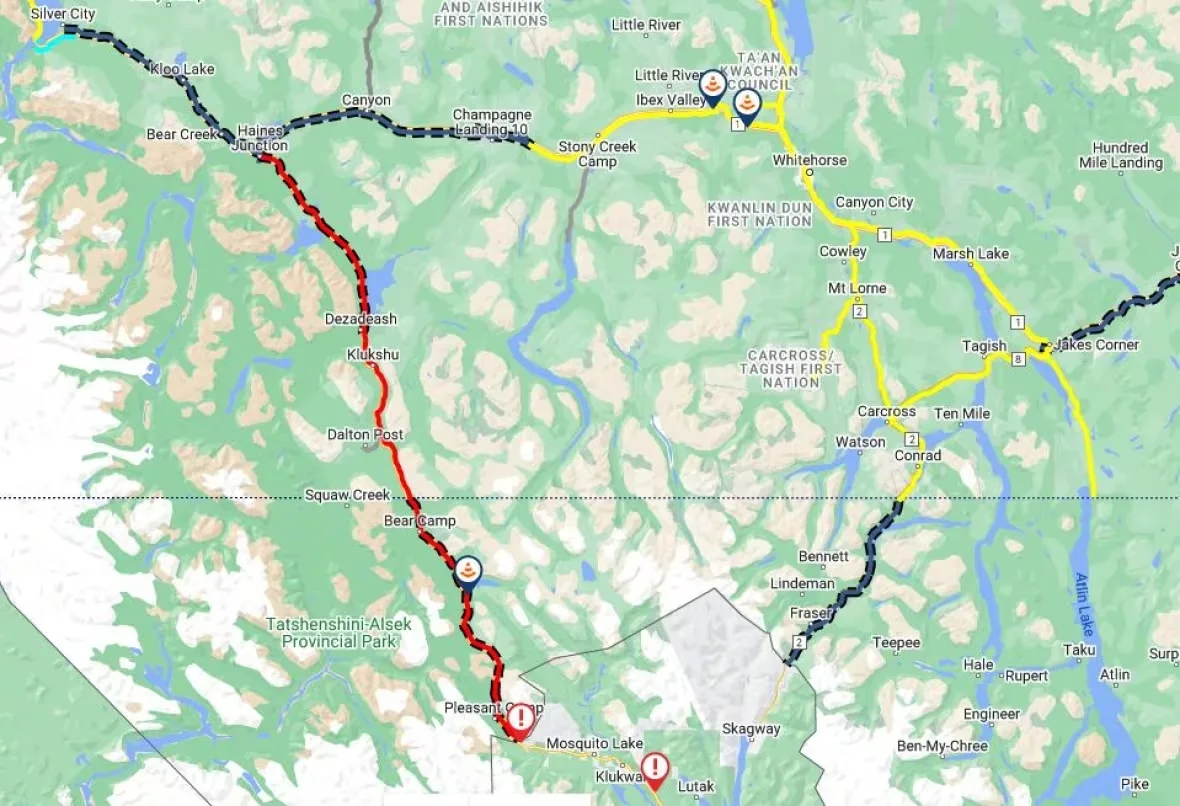 (CBC) Yukon highway closure map