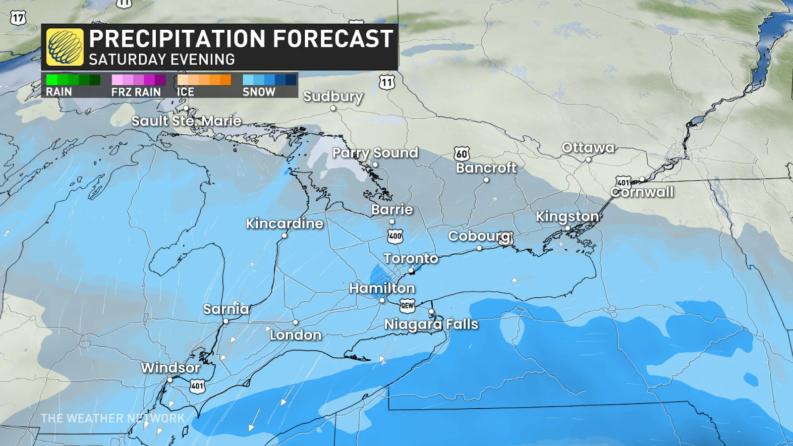 Southern Ontario snow forecast Saturday evening
