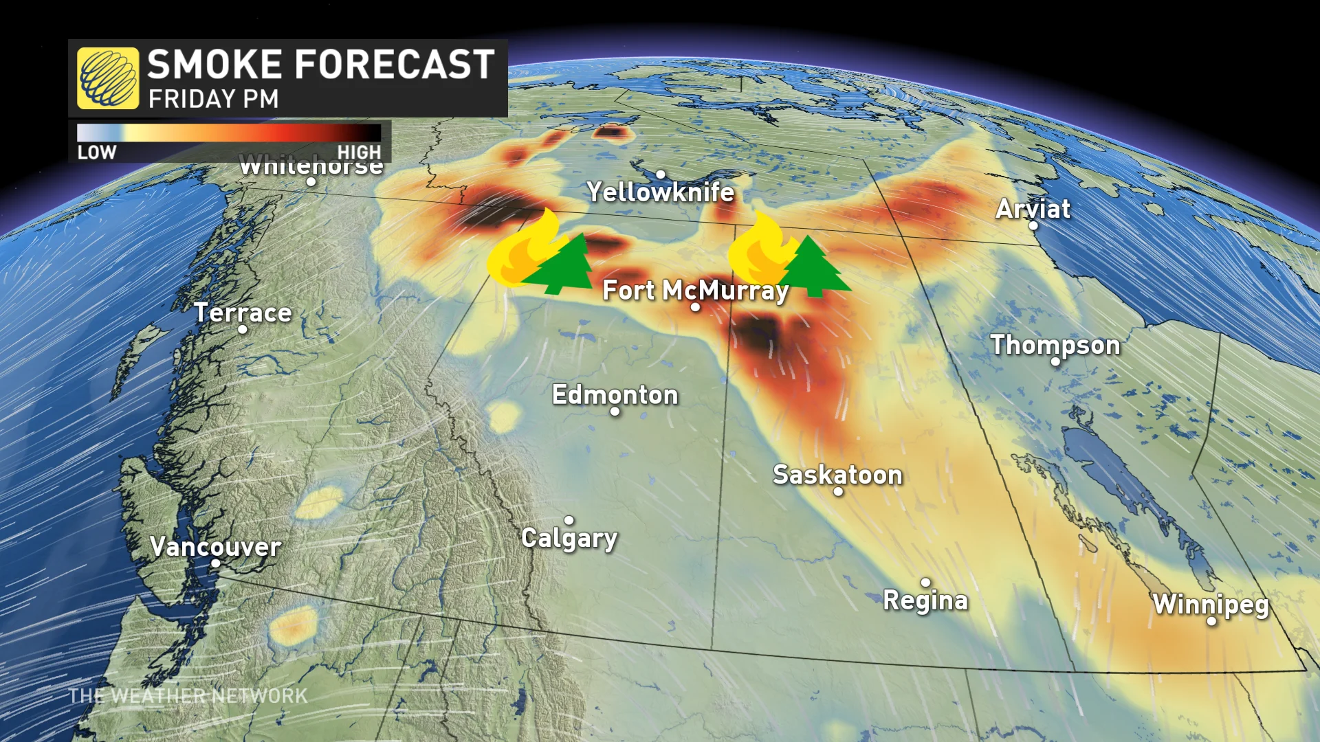 Western Canada smoke forecast Friday afternoon/evening