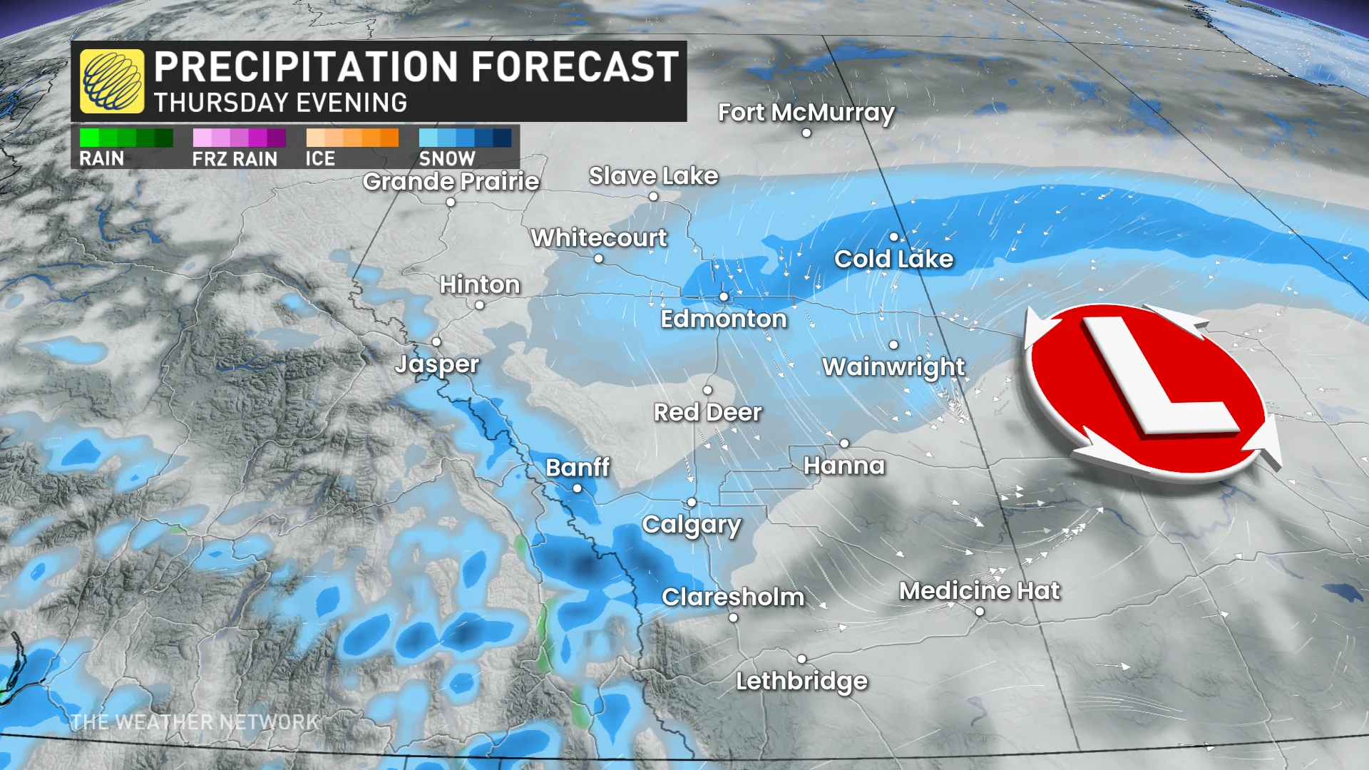 Baron - Alberta precipitation Thursday evening - Mar11