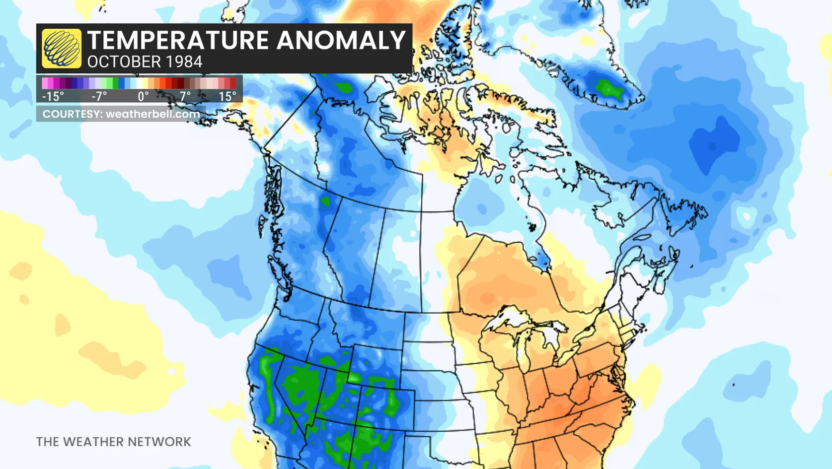 Halloween 1984 temperature anomaly Canada